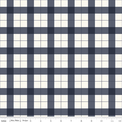 SALE Gingham Foundry Gingham C11132 Navy - Riley Blake Designs - Plaid Blue Cream - Quilting Cotton Fabric