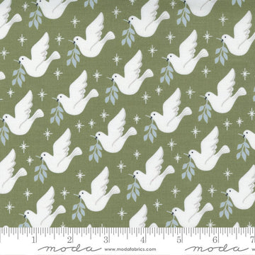 Christmas Morning Lovey Dovey 5141 Pine - Moda Fabrics - Birds Doves Leaves on Green - Quilting Cotton Fabric