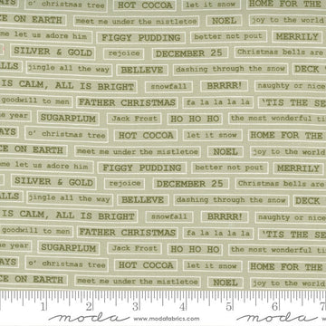 SALE Christmas Morning Fa La La 5145 Sage - Moda Fabrics - Lyrics Words Text Songs Green - Quilting Cotton Fabric