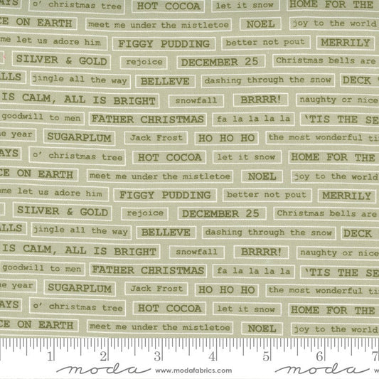 SALE Christmas Morning Fa La La 5145 Sage - Moda Fabrics - Lyrics Words Text Songs Green - Quilting Cotton Fabric