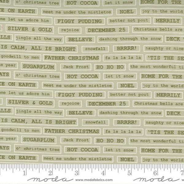 SALE Christmas Morning Fa La La 5145 Sage - Moda Fabrics - Lyrics Words Text Carols Songs Green - Quilting Cotton Fabric