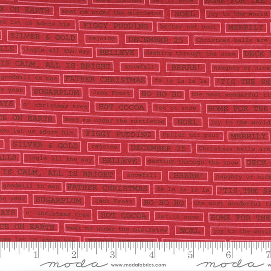 SALE Christmas Morning Fa La La 5145 Cranberry - Moda Fabrics - Lyrics Words Text Carols Songs Red - Quilting Cotton Fabric