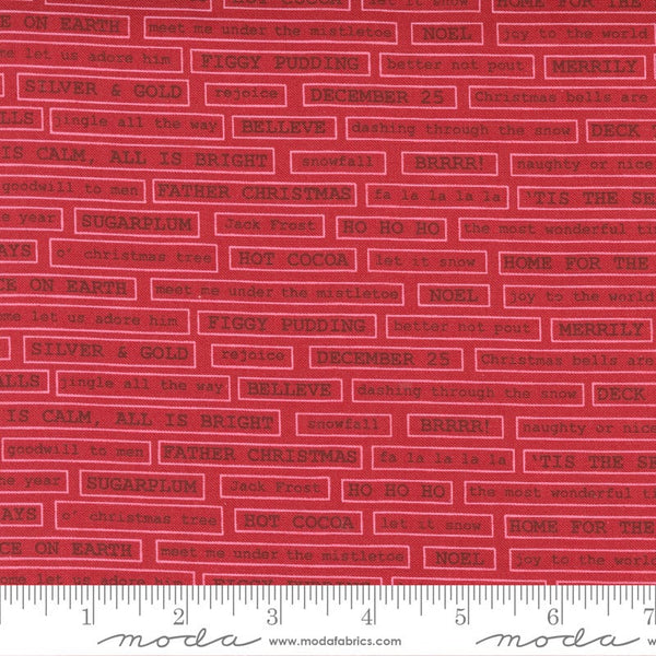 SALE Christmas Morning Fa La La 5145 Cranberry - Moda Fabrics - Lyrics Words Text Carols Songs Red - Quilting Cotton Fabric