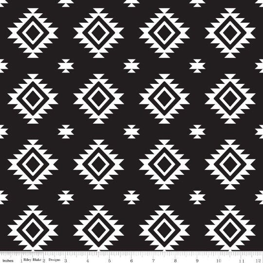 SALE KNIT Aztec K335 Black - Riley Blake Designs - Black and White Geometric - Jersey KNIT Cotton Stretch Fabric