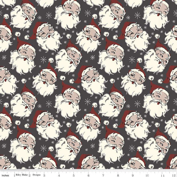 23" End of Bolt - SALE Christmas at Buttermilk Acres Santa C10900 Charcoal - Riley Blake Designs - Santa Claus Gray - Quilting Cotton Fabric