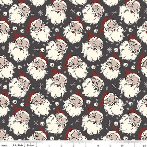 23" End of Bolt - SALE Christmas at Buttermilk Acres Santa C10900 Charcoal - Riley Blake Designs - Santa Claus Gray - Quilting Cotton Fabric