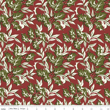 CLEARANCE Christmas at Buttermilk Acres Winterberry C10901 Red - Riley Blake Designs - Holly Leaves Berries - Quilting Cotton Fabric