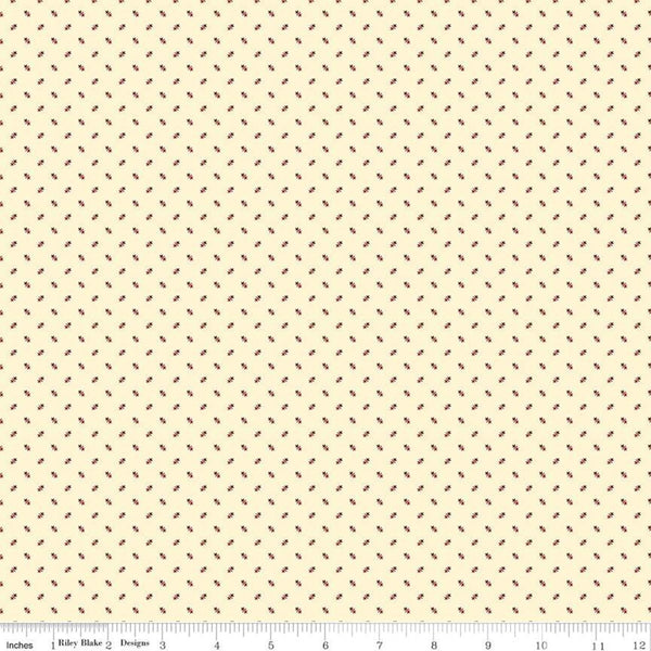 SALE Christmas at Buttermilk Acres Shirting C10906 Red - Riley Blake Designs - Geometric Reproduction Print Cream - Quilting Cotton Fabric