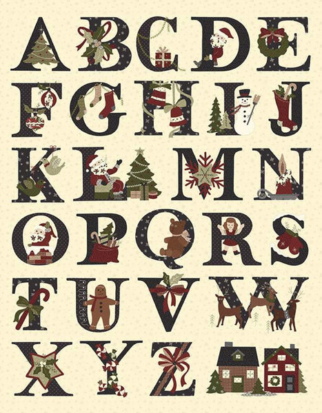 SALE Christmas at Buttermilk Acres Alphabet Panel P10910 by Riley Blake Designs - Santa Trees Stars Gifts Cream - Quilting Cotton Fabric