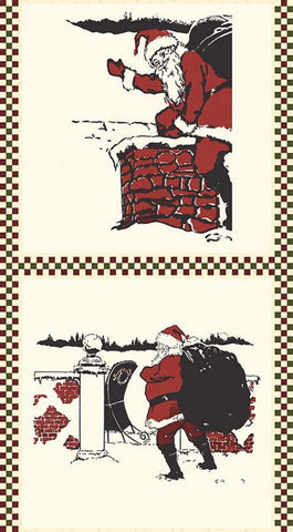 CLEARANCE Christmas at Buttermilk Acres Pillow Panel P10914 Santa by Riley Blake - Santa Claus Chimney Cream - Quilting Cotton Fabric