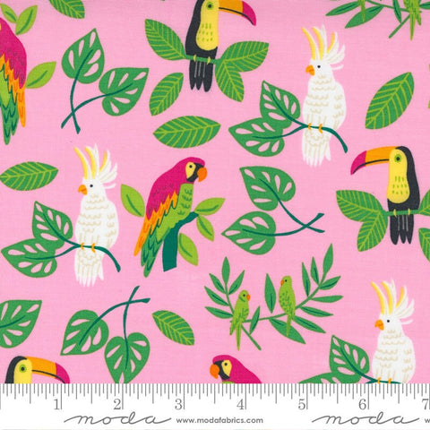 26" End of Bolt Piece - SALE Jungle Paradise 20782 Pink - Moda Fabrics - Parrots Cockatiels Toucans Leaves - Quilting Cotton Fabric