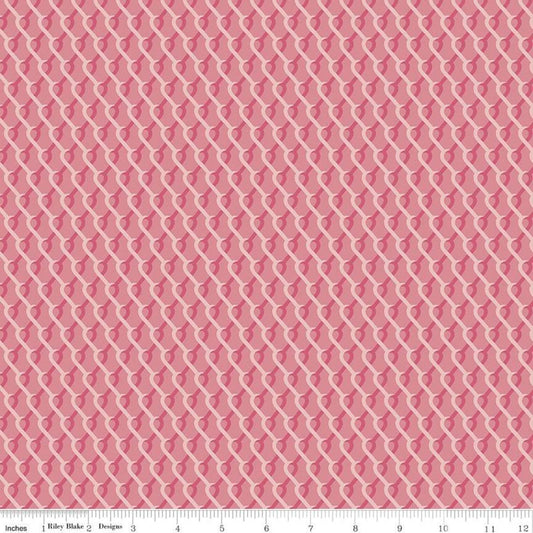 Fat Quarter End of Bolt - SALE Hope in Bloom Ribbons C11023 Pink - Riley Blake - Breast Cancer Interlocking Geometric - Quilting Cotton
