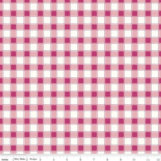 DEAL Hope in Bloom Plaid C11024 Hot Pink - Riley Blake Designs - Breast Cancer Geometric Pink on White - Quilting Cotton Fabric