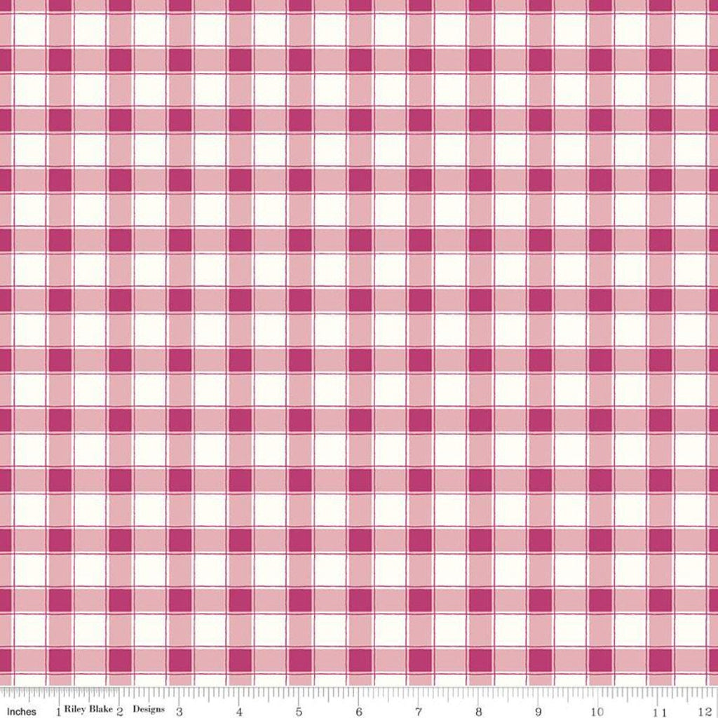SALE Hope in Bloom Plaid C11024 Hot Pink - Riley Blake Designs - Breast Cancer Geometric Pink on White - Quilting Cotton Fabric