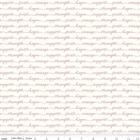 Fat Quarter End of Bolt - SALE Hope in Bloom Words of Support C11025 White - Riley Blake - Breast Cancer Faith Hope - Quilting Cotton Fabric