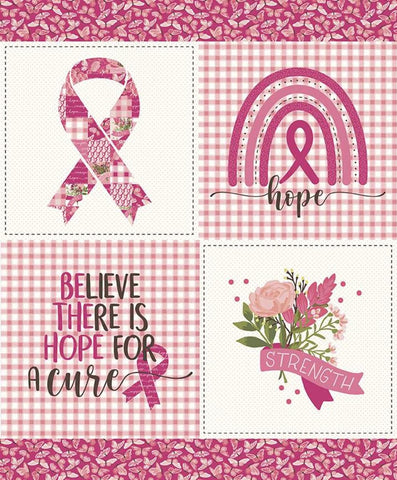 SALE Hope in Bloom Panel PD11026 Pink by Riley Blake - DIGITALLY PRINTED Breast Cancer Ribbon Hope for a Cure - Quilting Cotton Fabric