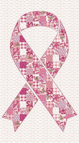 Hope in Bloom Quest for a Cure Panel P11028 Pink by Riley Blake - Breast Cancer Awareness Ribbon on Text  - Quilting Cotton Fabric