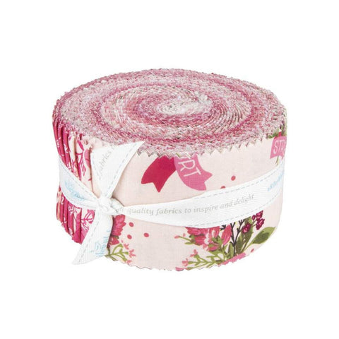 Hope in Bloom 2.5 Inch Rolie Polie Jelly Roll 40 pieces - Riley Blake - Precut Pre cut Bundle - Breast Cancer - Quilting Cotton Fabric