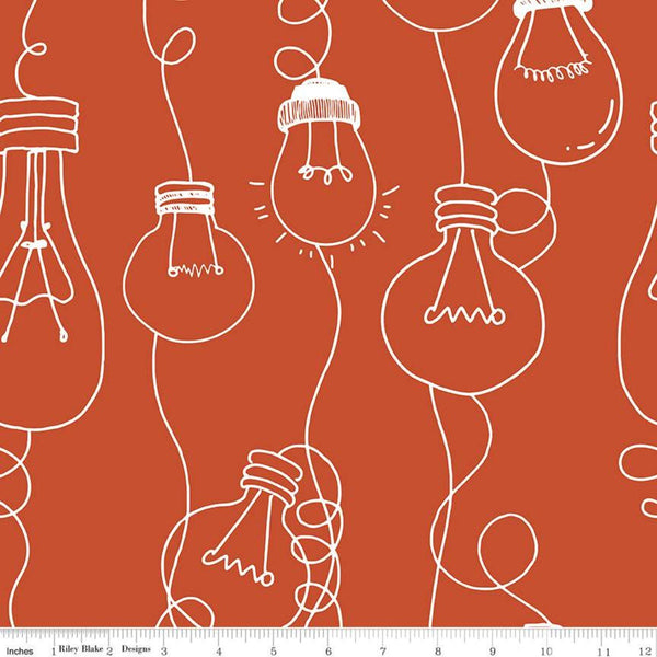 SALE Coffee Chalk Cafe Bulbs C11036 Red - Riley Blake Designs - Outlined Light Bulbs - Quilting Cotton Fabric