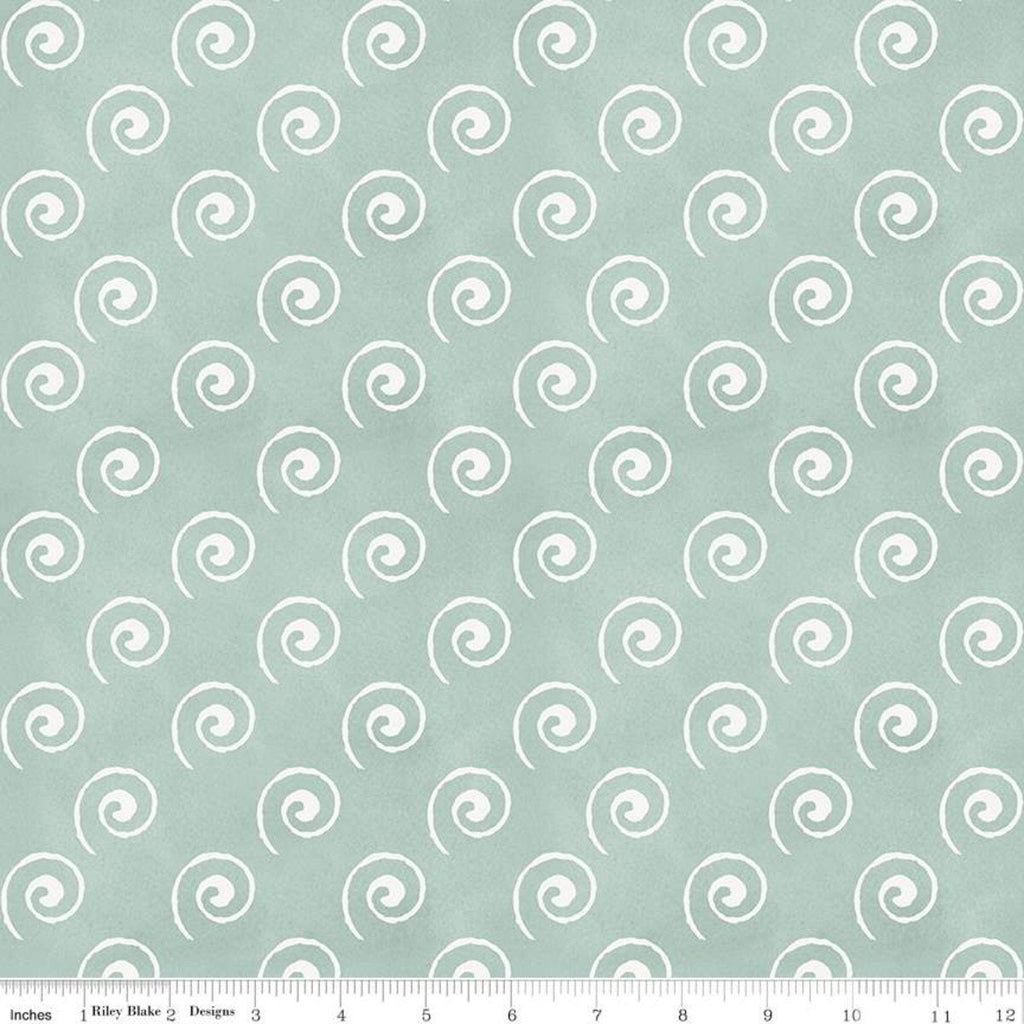 Coffee Chalk Steam Swirl C11038 Aqua - Riley Blake Designs - Chalk-Drawn Swirls Blue - Quilting Cotton Fabric