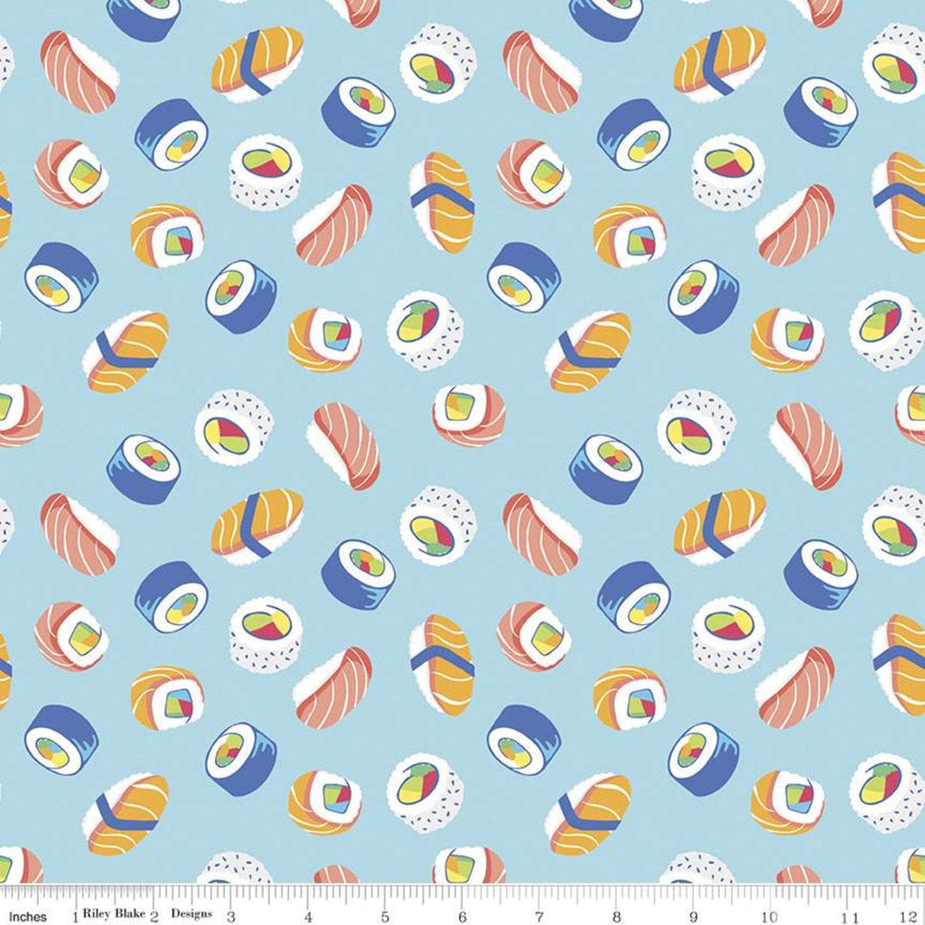 SALE Rainbowfruit How We Roll C10893 Aqua - Riley Blake Designs - Sushi Rolls Blue - Quilting Cotton Fabric