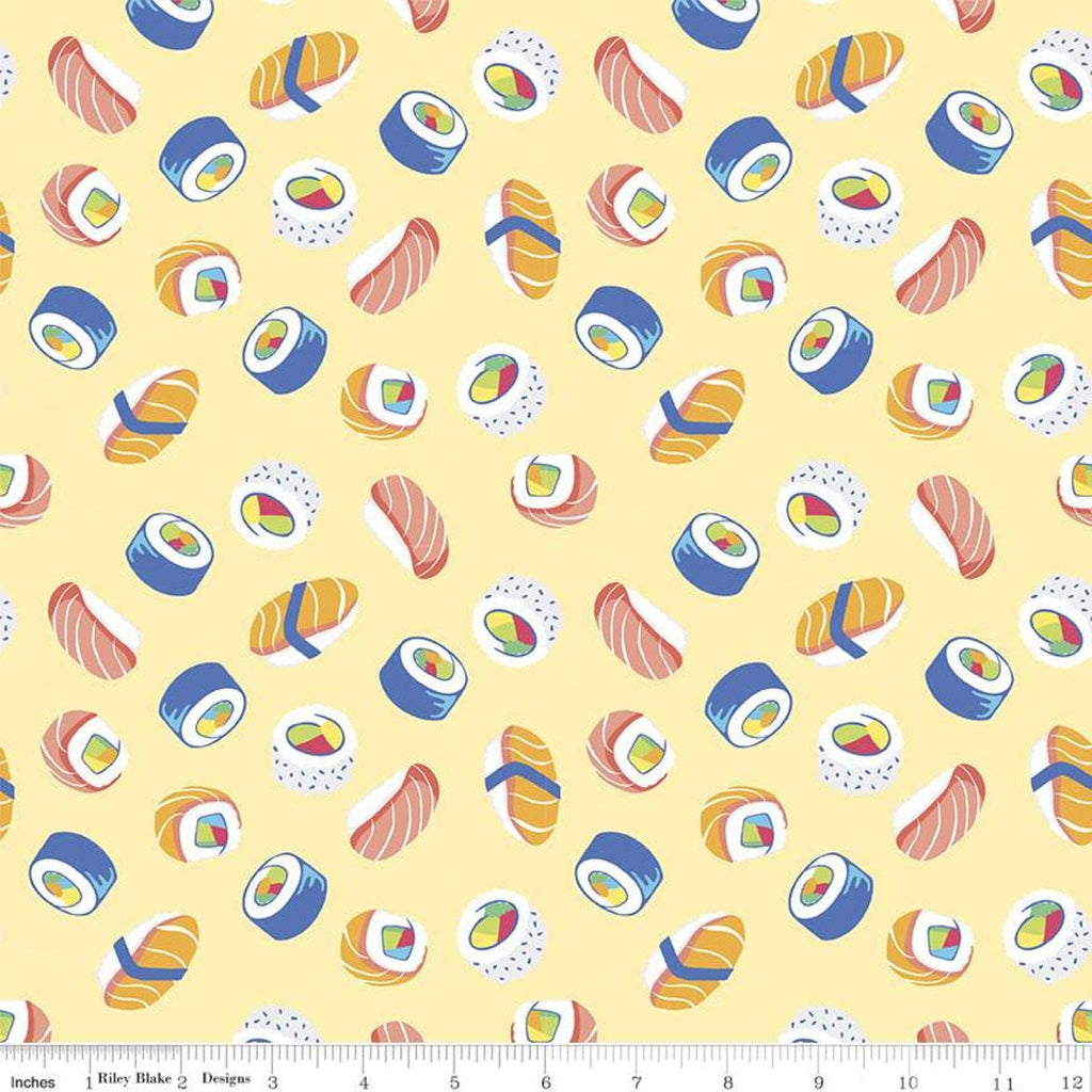 CLEARANCE Rainbowfruit How We Roll C10893 Yellow - Riley Blake Designs - Sushi Rolls - Quilting Cotton Fabric