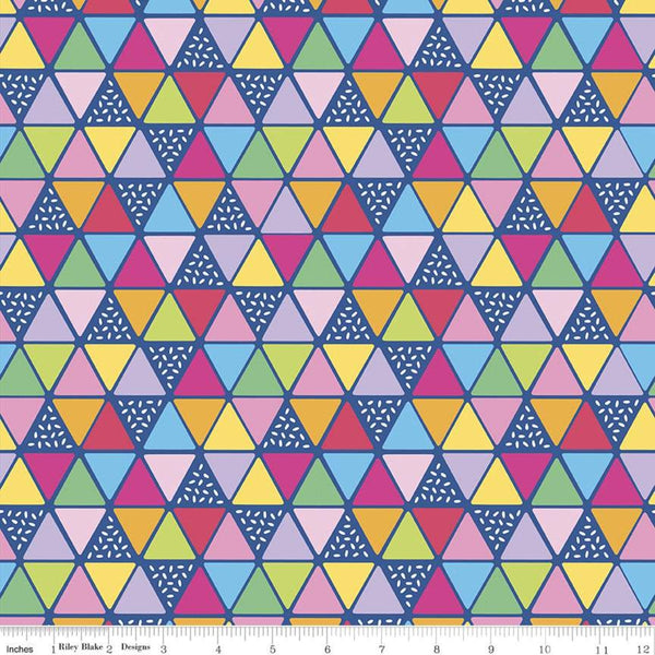 19" End of Bolt Piece - CLEARANCE Rainbowfruit Triangles C10896 Blue - Riley Blake Designs - Geometric - Quilting Cotton Fabric