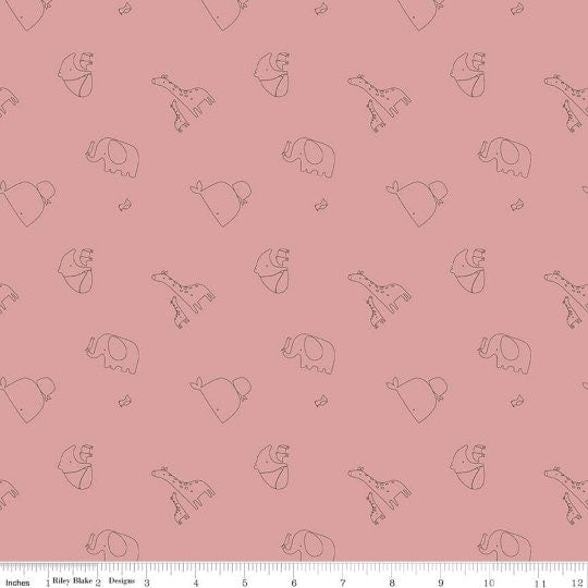 SALE KNIT Little One K10436 Shell  - Riley Blake Designs - Outlined Animals Children's Pink - Jersey KNIT Cotton Stretch Fabric