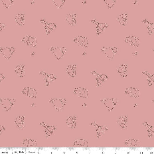 SUPER DEAL BTY! Knit Little One K10436 Shell  - Riley Blake Designs - Outlined Animals Children's Pink - Jersey Knit Cotton Stretch Fabric