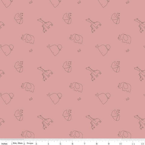 SALE KNIT Little One K10436 Shell  - Riley Blake Designs - Outlined Animals Children's Pink - Jersey KNIT Cotton Stretch Fabric