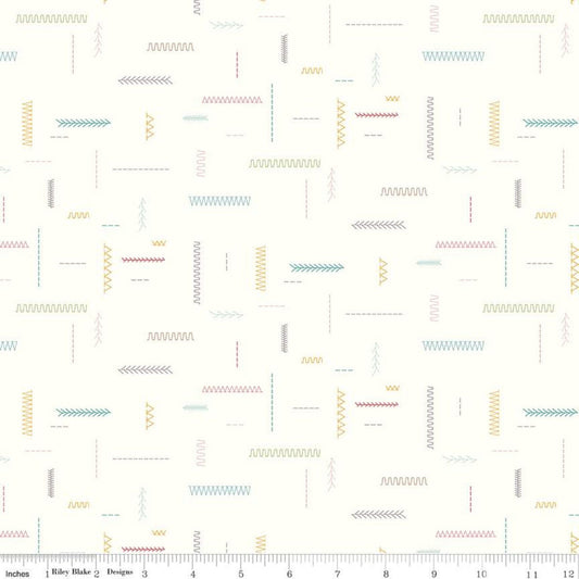 Hush Hush Stitches C11163 - Riley Blake Designs - Low Volume Sewing Machine Stitches Cream  - Quilting Cotton Fabric