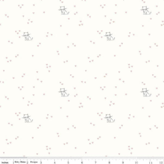 Hush Hush I Heart Kitties C11166 - Riley Blake Designs - Low Volume Cats Kittens Hearts Cream Off White - Quilting Cotton Fabric