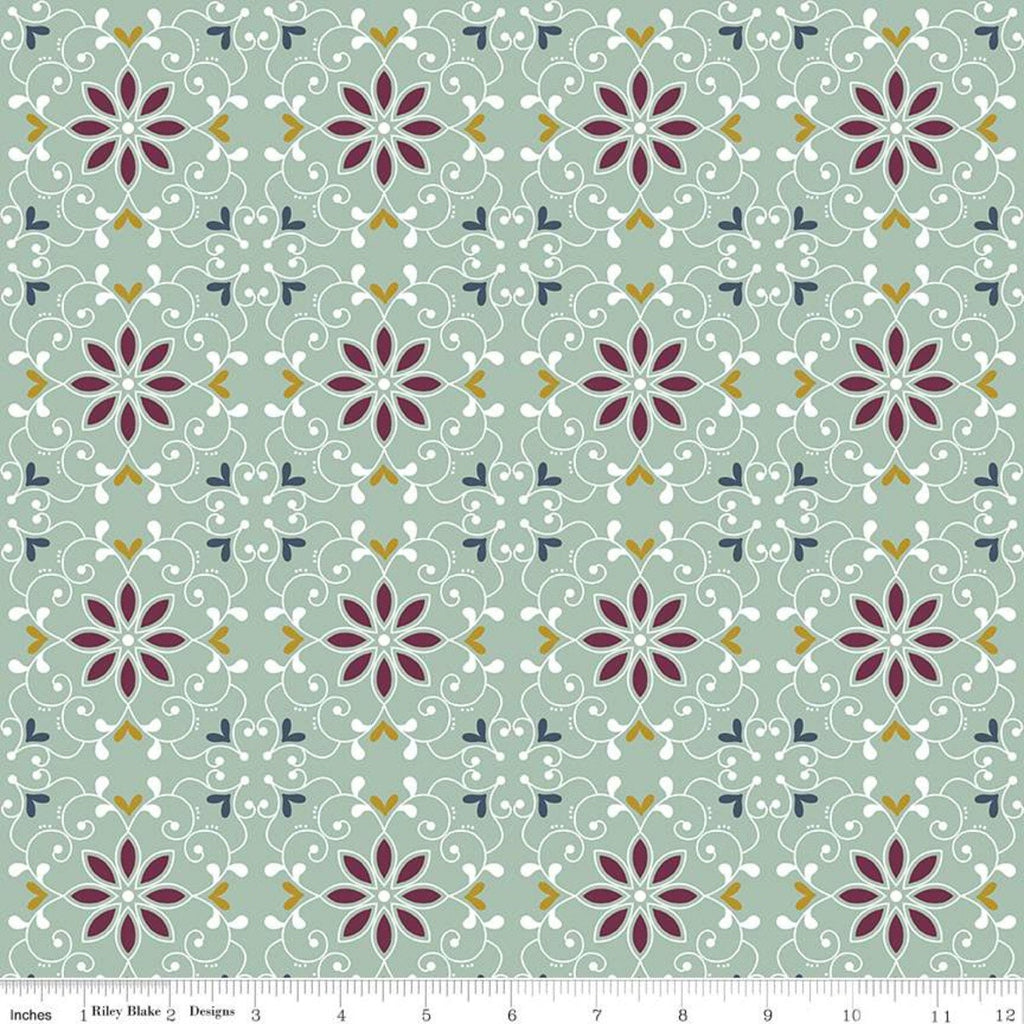 SALE Whimsical Romance Scroll C11081 Mint - Riley Blake Designs - Floral Flowers Medallions Green - Quilting Cotton Fabric
