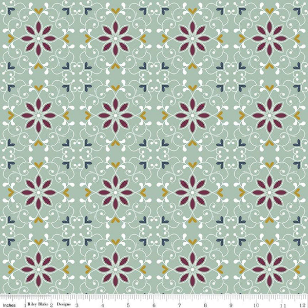 SALE Whimsical Romance Scroll C11081 Mint - Riley Blake Designs - Floral Flowers Medallions Green - Quilting Cotton Fabric