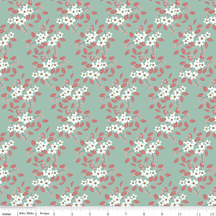 SALE Whimsical Romance Posies C11083 Mint - Riley Blake Designs - Floral Flowers Green - Quilting Cotton