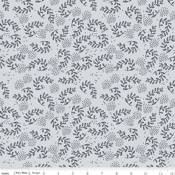 25" End of Bolt Piece - Gingham Foundry Vines C11133 Mist - Riley Blake Designs - Xs Sprigs of Leaves - Quilting Cotton Fabric