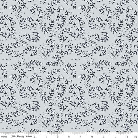 25" End of Bolt Piece - Gingham Foundry Vines C11133 Mist - Riley Blake Designs - Xs Sprigs of Leaves - Quilting Cotton Fabric