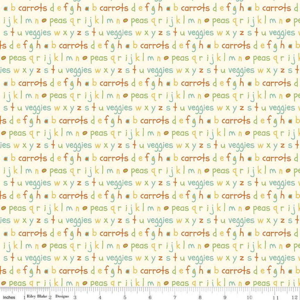 SALE Eat Your Veggies! Alphabet C11114 Cream - Riley Blake Designs - Lower Case Letters Words Children's - Quilting Cotton Fabric