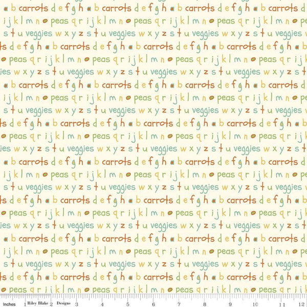 SALE Eat Your Veggies! Alphabet C11114 Cream - Riley Blake Designs - Lower Case Letters Words Children's - Quilting Cotton Fabric