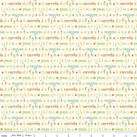 SALE Eat Your Veggies! Alphabet C11114 Cream - Riley Blake Designs - Lower Case Letters Words Children's - Quilting Cotton Fabric