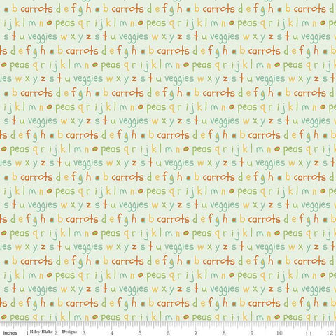 CLEARANCE Eat Your Veggies! Alphabet C11114 Mint - Riley Blake Designs - Lower Case Letters Words Green Children's - Quilting Cotton Fabric