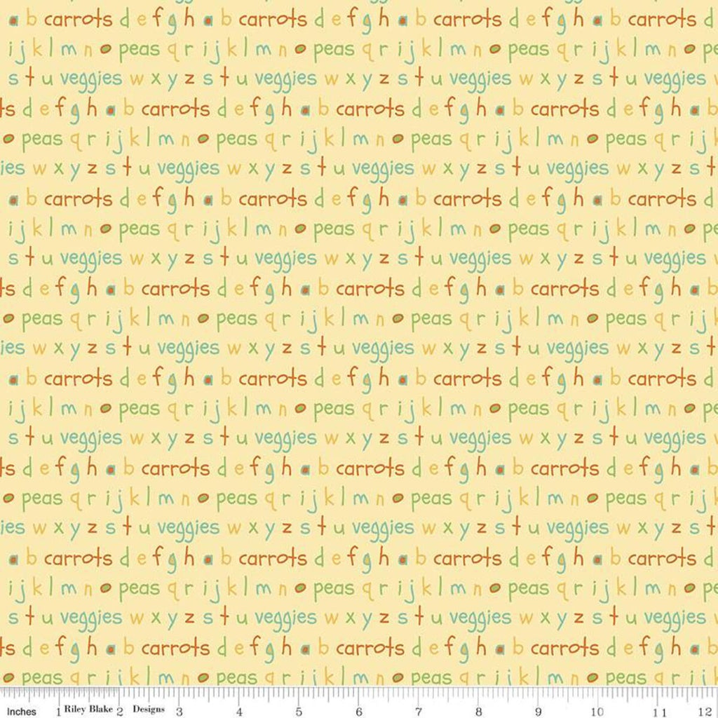 Eat Your Veggies! Alphabet C11114 Yellow - Riley Blake Designs - Lower Case Letters Words Children's - Quilting Cotton Fabric