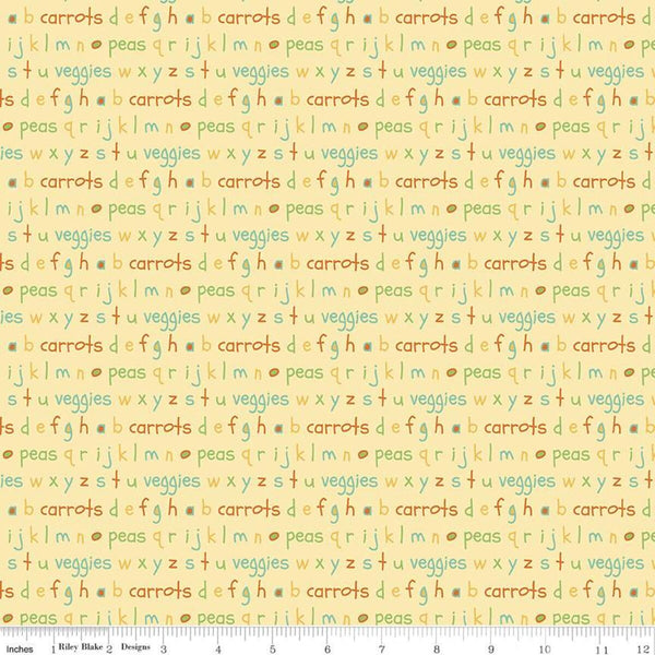 SALE Eat Your Veggies! Alphabet C11114 Yellow - Riley Blake Designs - Lower Case Letters Words Children's - Quilting Cotton Fabric