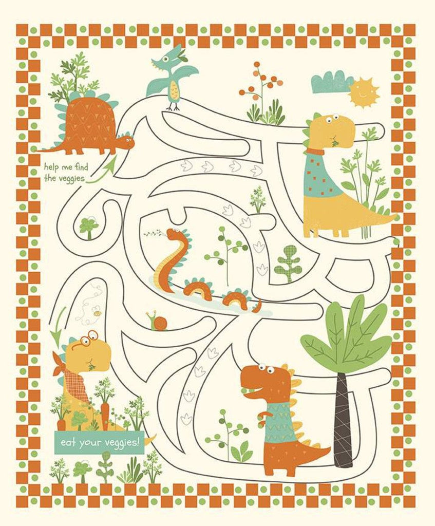 SALE Eat Your Veggies! Maze Panel P11119 by Riley Blake - Dinosaur Maze Children's - Quilting Cotton Fabric