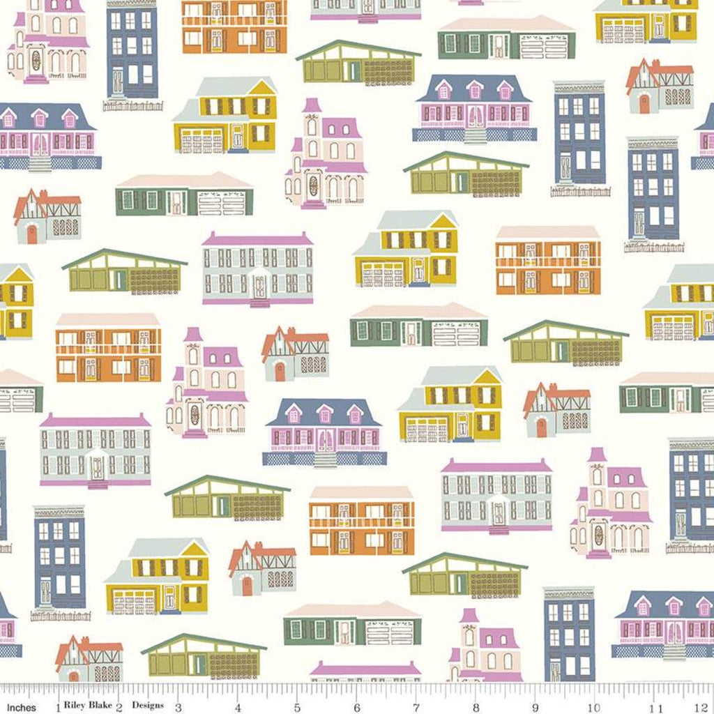 27" End of Bolt - CLEARANCE Community Houses C11101 Cream - Riley Blake Designs - House Homes Buildings - Quilting Cotton Fabric