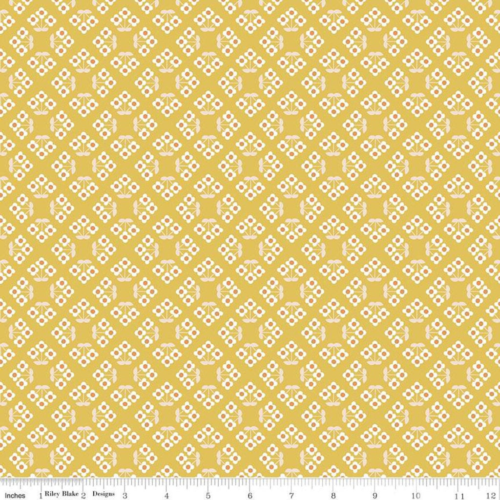 SALE Community Patch C11104 Honey - Riley Blake Designs - Geometric Lattice Flowers - Quilting Cotton Fabric