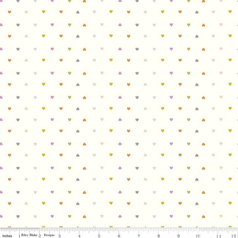34" End of Bolt Piece - SALE Community Hearts C11107 Cream - Riley Blake Designs - Rows of Hearts - Quilting Cotton Fabric