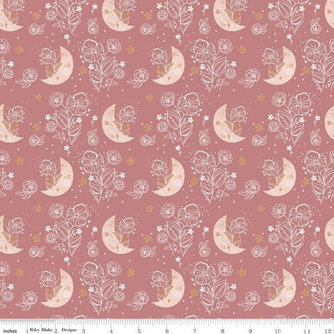 21" End of Bolt - SALE Beneath the Western Sky Floral Moons C11191 Dark Pink - Riley Blake Designs - Flowers Moons - Quilting Cotton Fabric
