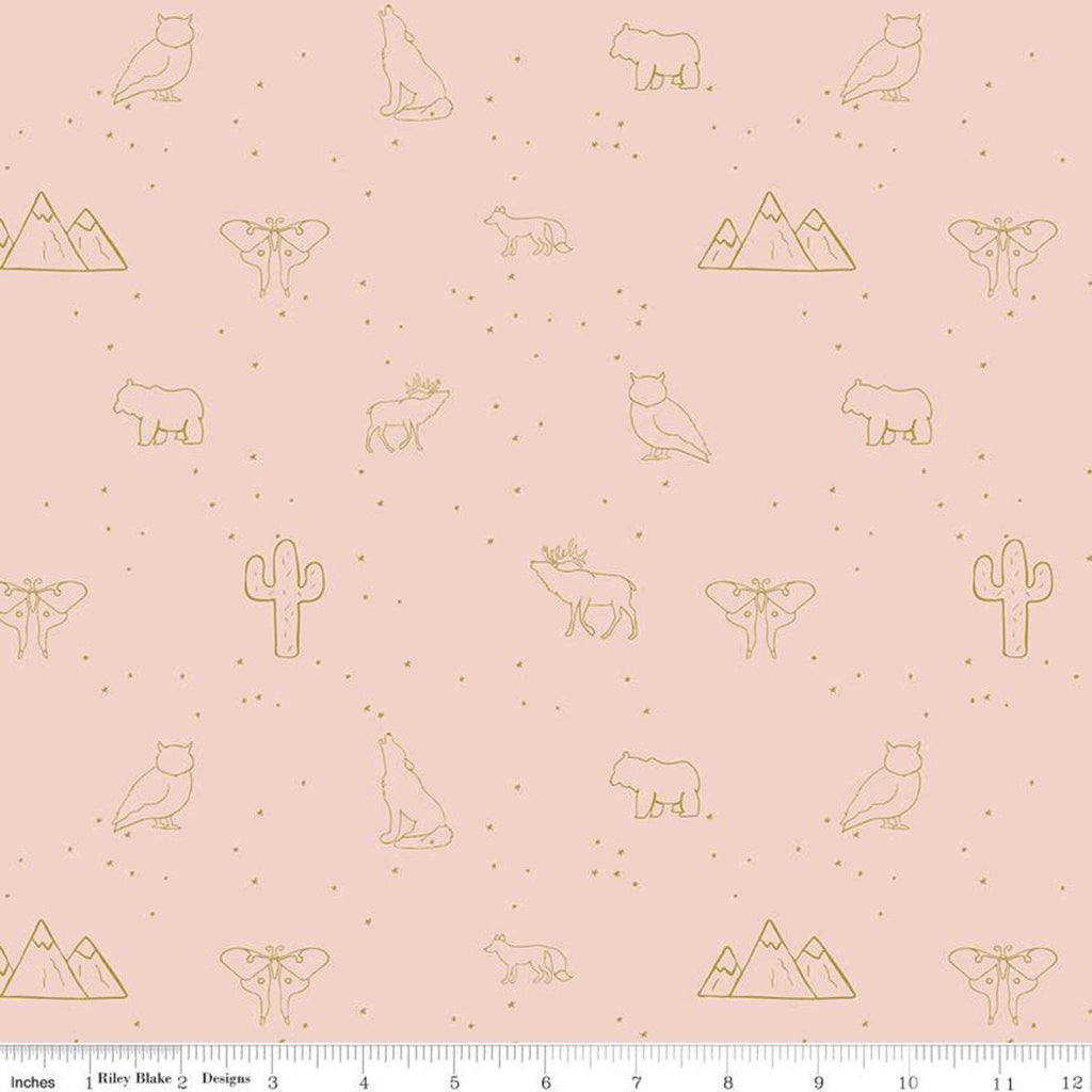 SALE Beneath the Western Sky Animals C11194 Pink - Riley Blake Designs - Outlined Animals Mountains Catcus - Quilting Cotton Fabric