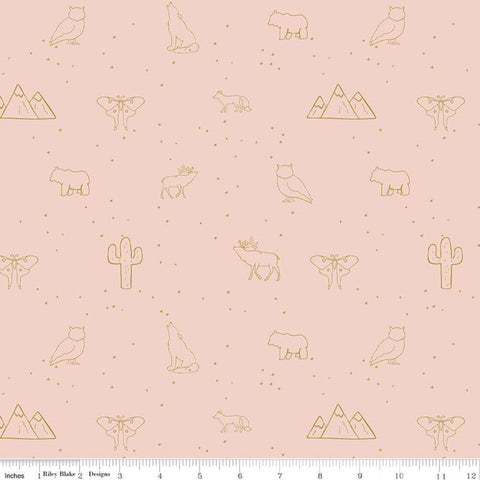 SALE Beneath the Western Sky Animals C11194 Pink - Riley Blake Designs - Outlined Animals Mountains Catcus - Quilting Cotton Fabric